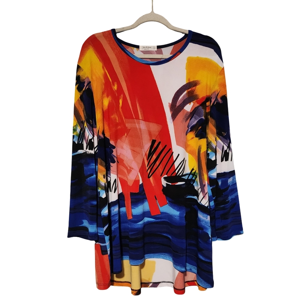 JESS & JANE Monet Print Tunic Top Plus Size 1X Colorful Abstract Art Made in USA - Picture 2 of 14